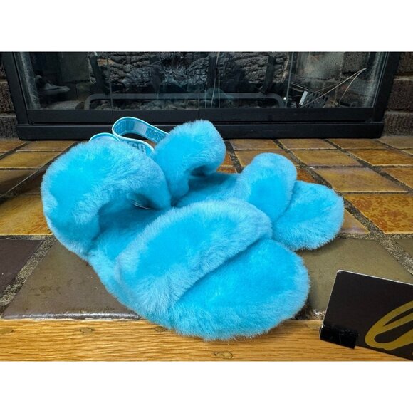 Youth 4 Ugg Australia Oh Yeah Light Blue Fluffy Soft Slippers 1115752K - Picture 2 of 8